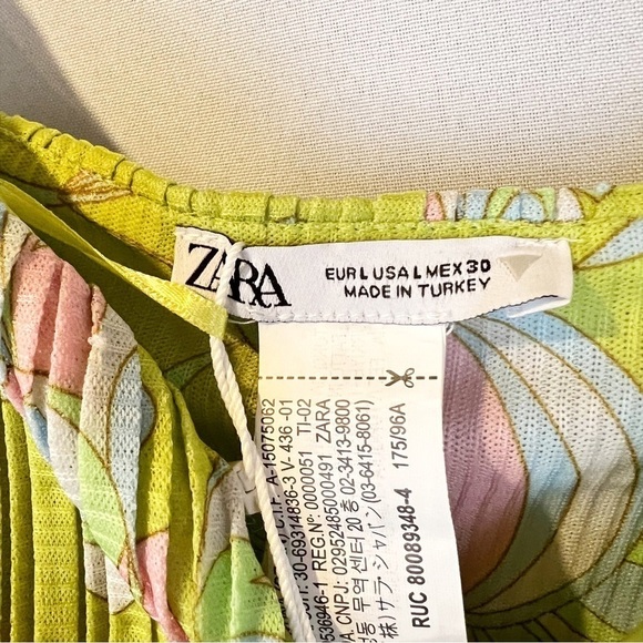 NWT Zara Lime Green Printed Pleated Y2K Crop Top - Picture 5 of 6